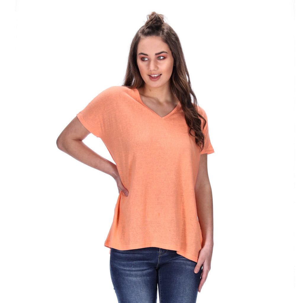 womens floaty v-neck tee peach