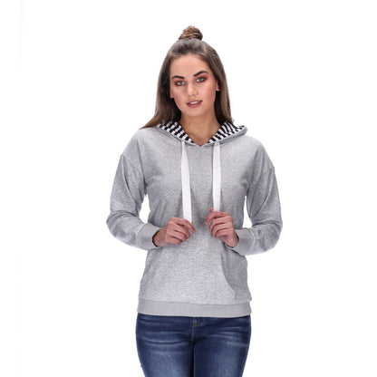 grey hoodie with striped hoodie