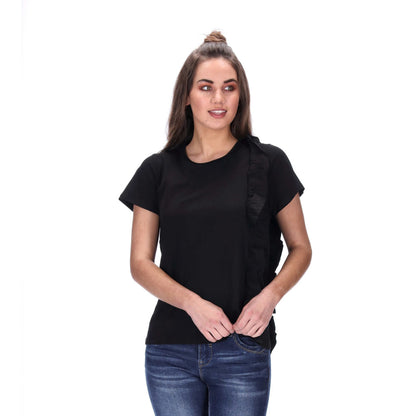 front frill black womens tee