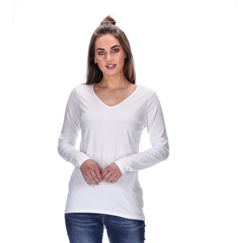 vneck long sleeve white