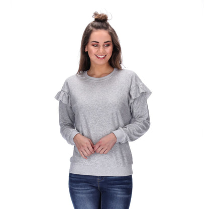 womens grey frill sleeve sweater
