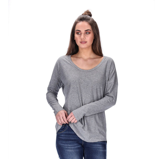 loose fit long sleeve grey marle tee