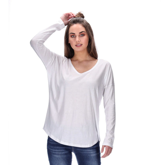 womens long sleeve loose fit top white