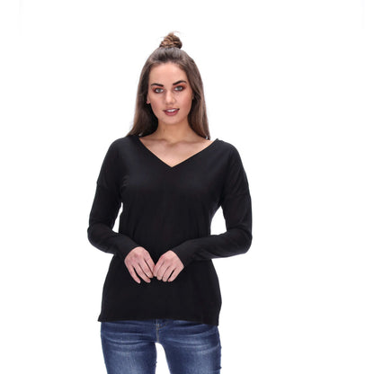 v-neck womens longsleeve top black 