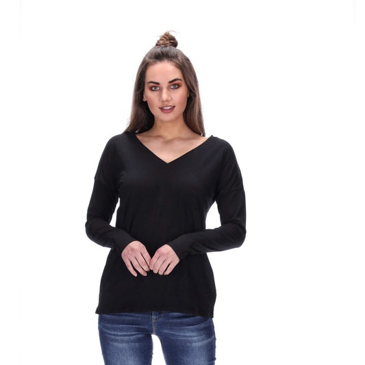 v-neck womens longsleeve top black 